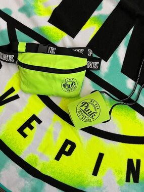 PINK Victoria’s Secret 3pc Beach Set Neon Towel Fanny Pack Koozie